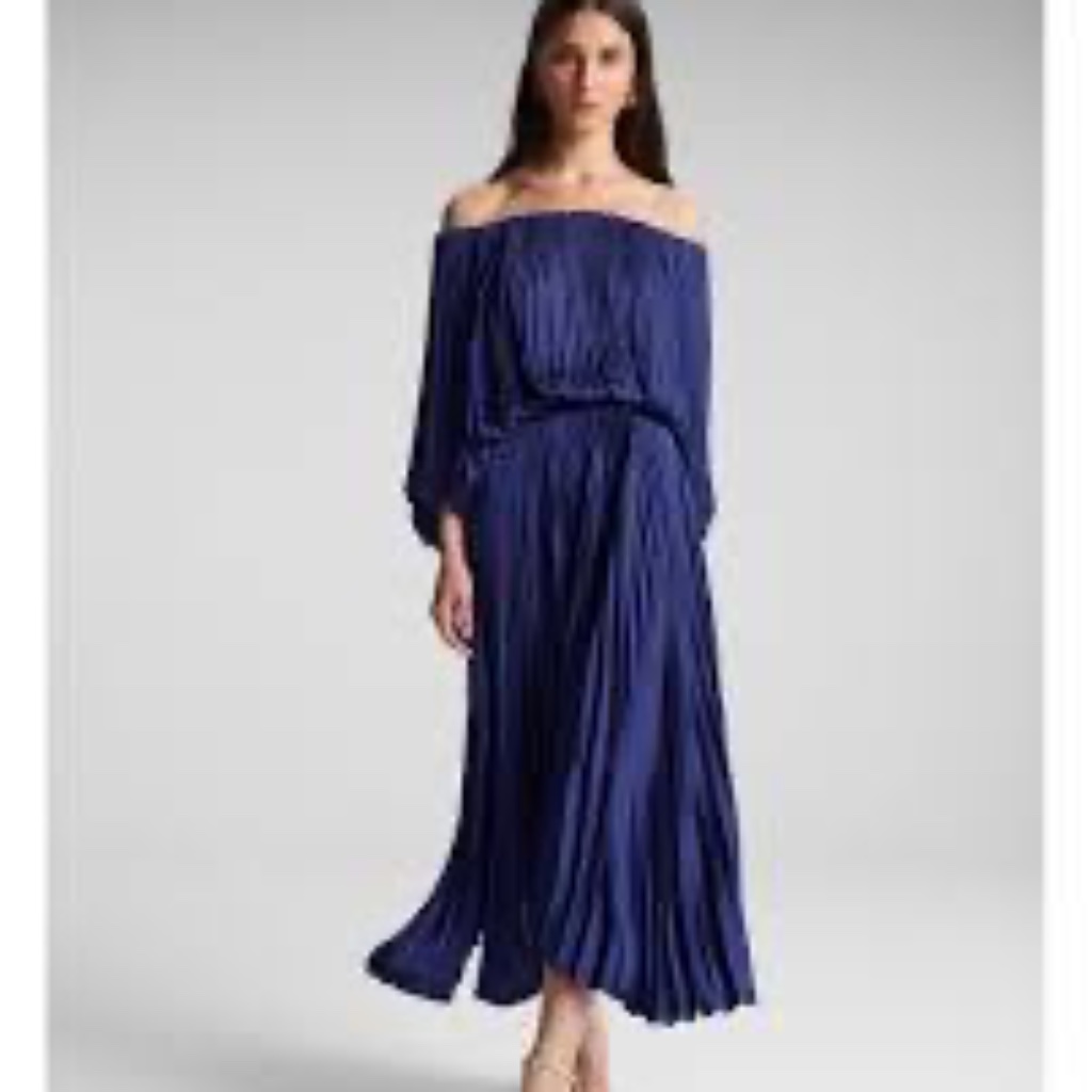 Alc Sienna Satin Pleated Off The Shoulder Dress